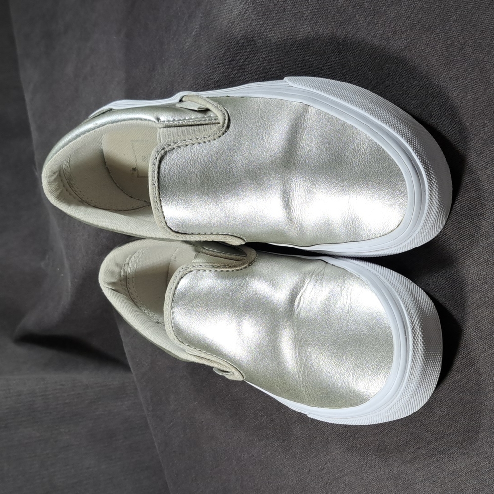 Vans Unisex Metallic Silver Leather Slip On Sneakers G US 6
